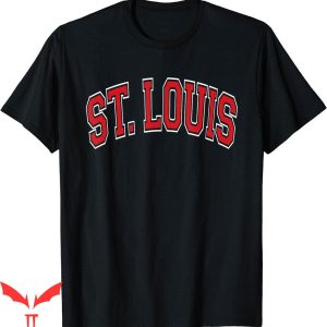 St Louis T-Shirt Varsity Style Red Text with White Outline