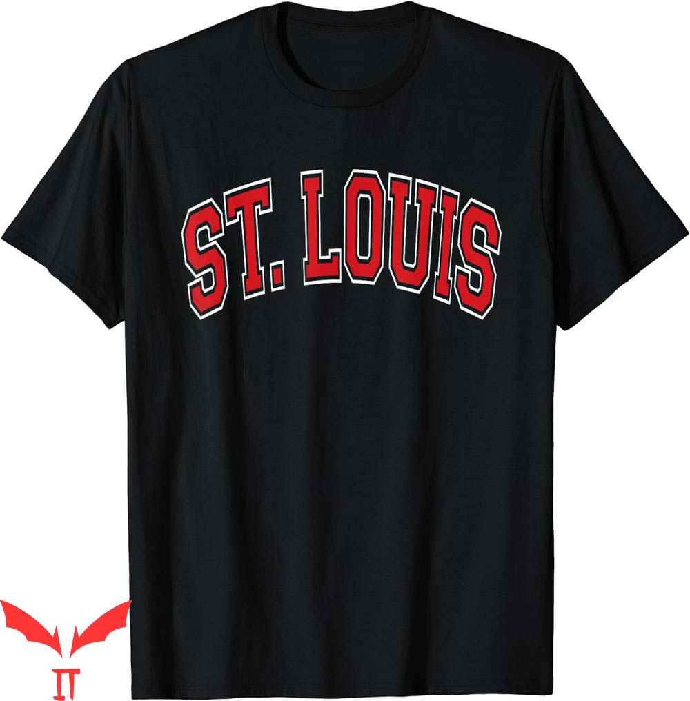 St Louis T-Shirt Varsity Style Red Text with White Outline St Louis T-Shirt Varsity Style Red Text with White Outline