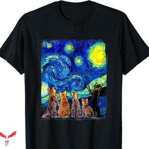 Starry Night T-shirt Starry Night Cat Womens Cat
