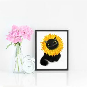 Sunflower Cat, Flower Cat, Black Cat Funny Poster