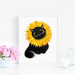 Sunflower Cat Flower Cat Black Cat Funny Poster 3