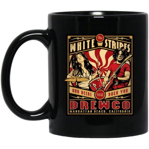 The Brewco White Stripes Our Beers Will Rock You Mug The Brewco White Stripes Our Beers Will Rock You Mug