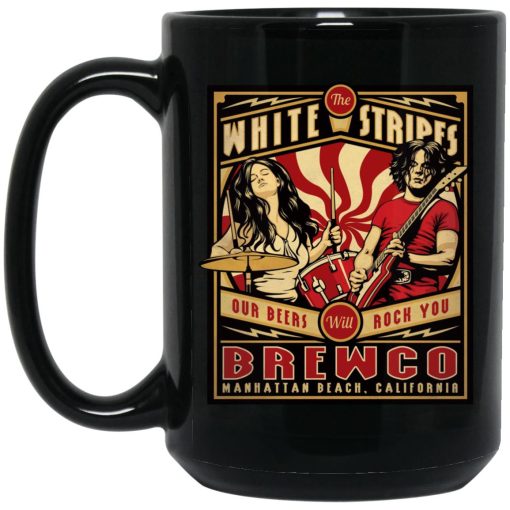 The Brewco White Stripes Our Beers Will Rock You Mug The Brewco White Stripes Our Beers Will Rock You Mug