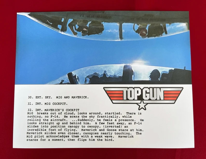 Top Gun Maverick Flips Off The Mig Script Art Poster Top Gun Maverick Flips Off The Mig Script Art Poster