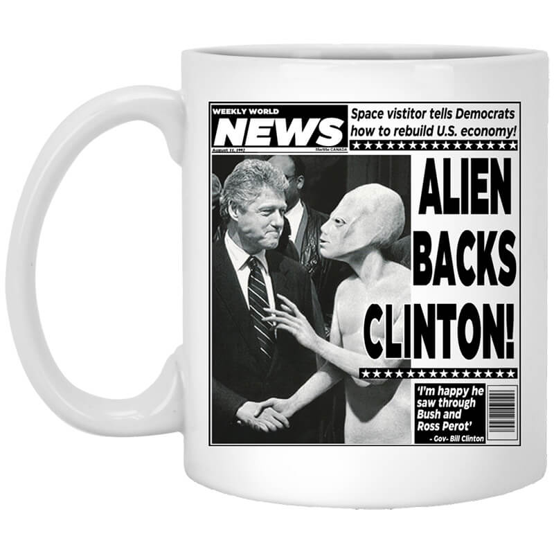 Vintage World News Alien Backs Clinton Mug Vintage World News Alien Backs Clinton Mug
