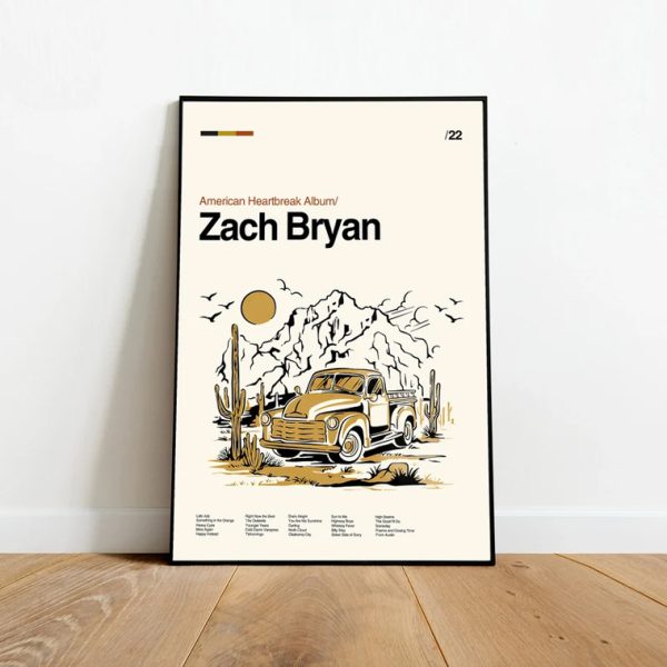 Zach Bryan American Heartbreak Album Retro Music Poster