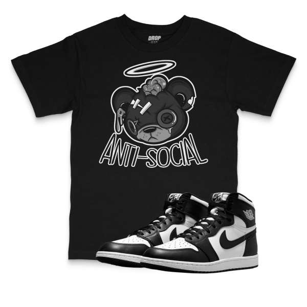 Air Jordan 1 High ’85 Black & White I Anti-Social Bear Sneaker Matching T-Shirt