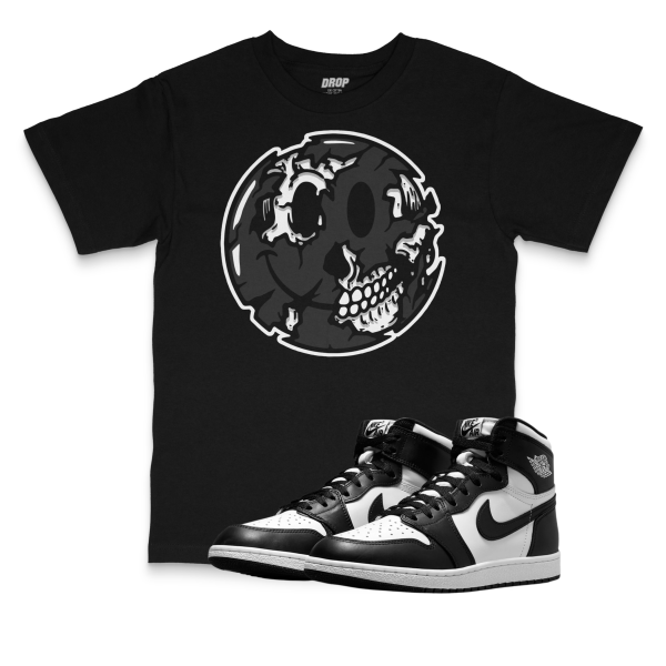 Air Jordan 1 High ’85 Black & White I Smiley Face Sneaker Matching T-Shirt