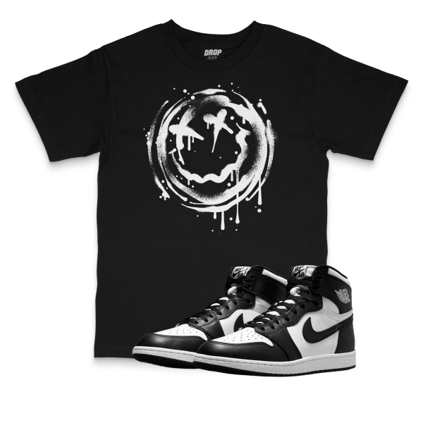 Air Jordan 1 High ’85 Black & White I Smiley Splatter Sneaker Matching T-Shirt