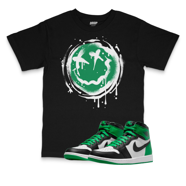 Air Jordan 1 High OG Celtics I Smiley Splatter Sneaker Matching T-Shirt