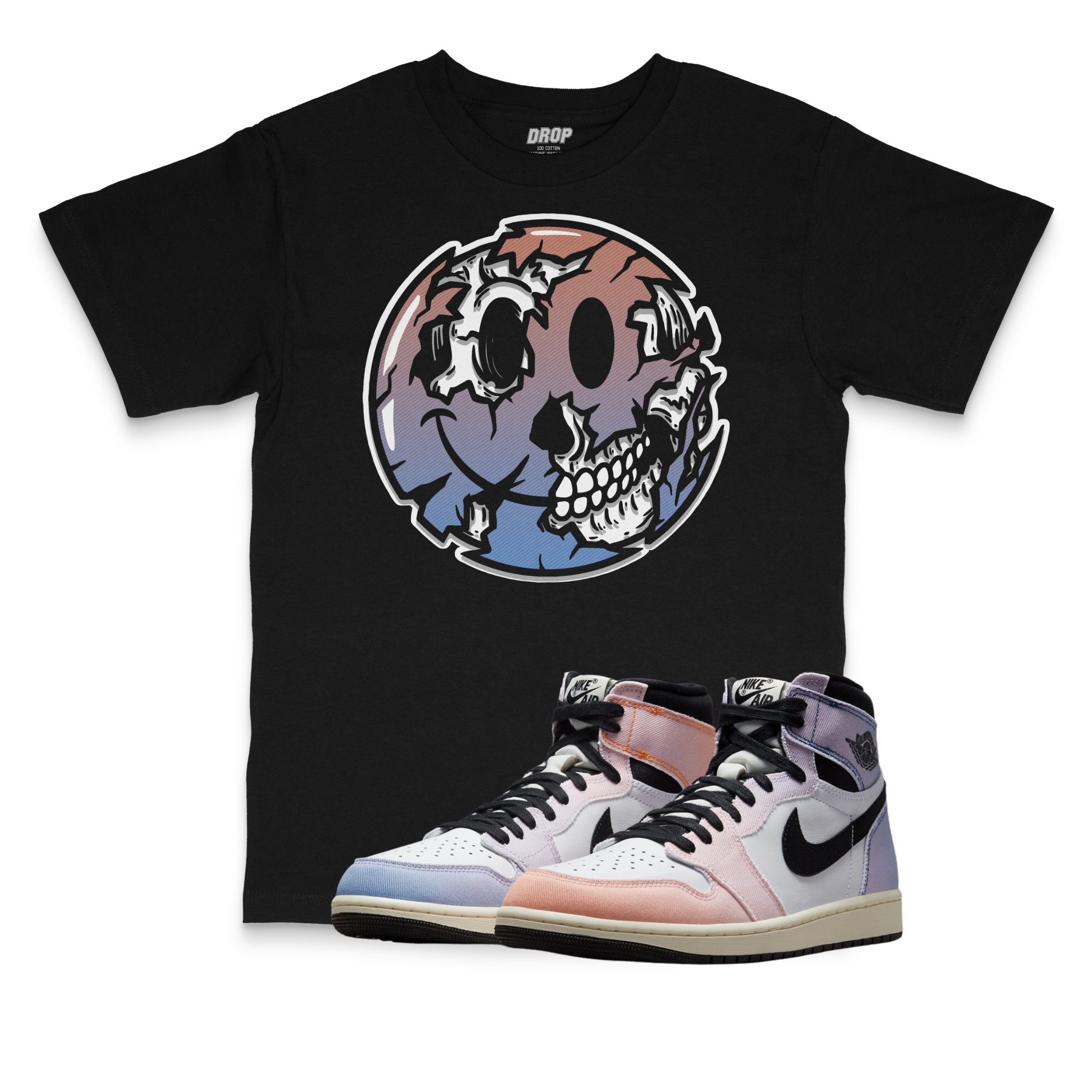 Air Jordan 1 High OG Skyline I Smiley Face Sneaker Matching T-Shirt Air Jordan 1 High OG Skyline I Smiley Face Sneaker Matching T-Shirt