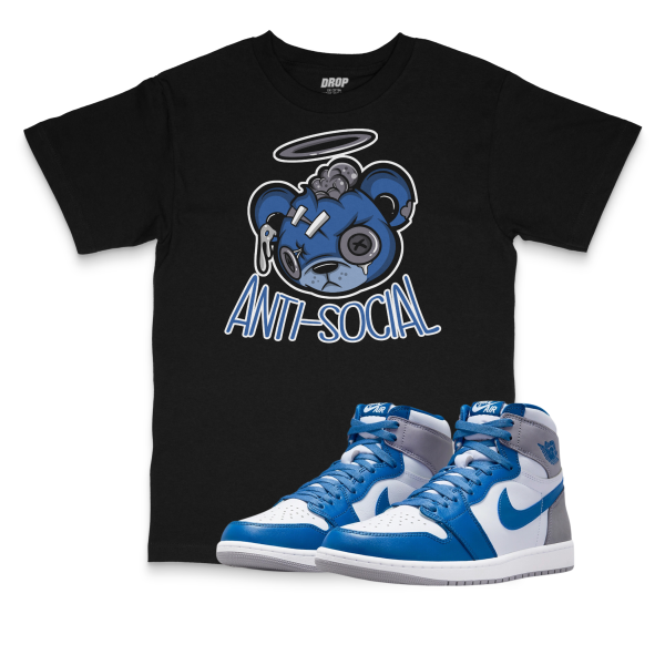 Air Jordan 1 High OG True Blue I Anti-Social Bear Sneaker Matching T-Shirt