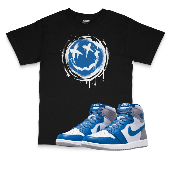 Air Jordan 1 High OG True Blue I Smiley Splatter Sneaker Matching T-Shirt