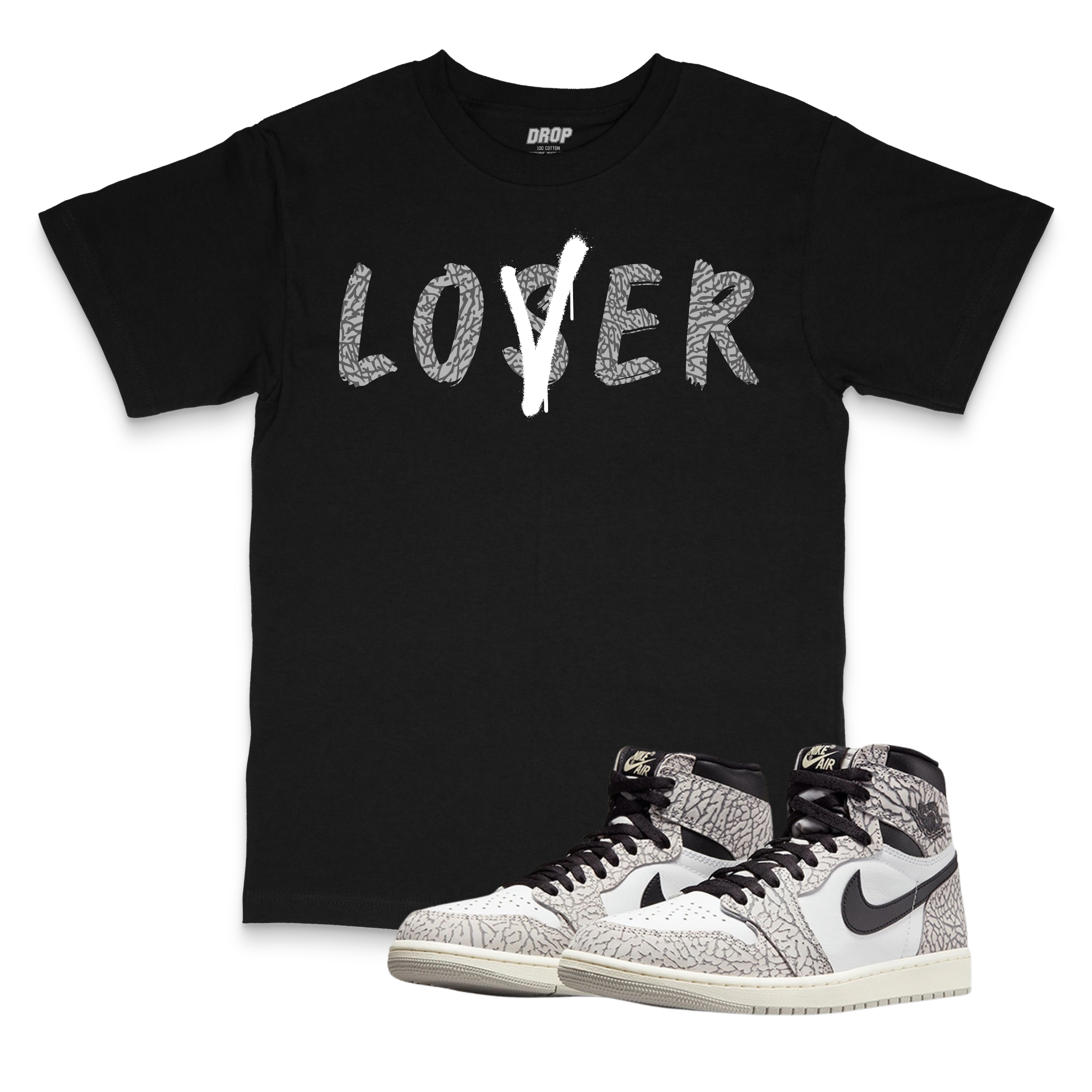 Air Jordan 1 High OG White Cement I LoserLover Sneaker Matching T-Shirt Air Jordan 1 High OG White Cement I LoserLover Sneaker Matching T-Shirt