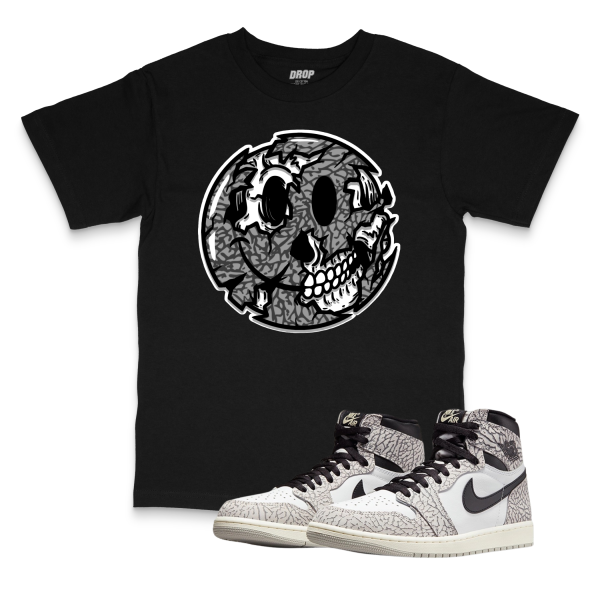 Air Jordan 1 High OG White Cement I Smiley Face Sneaker Matching T-Shirt