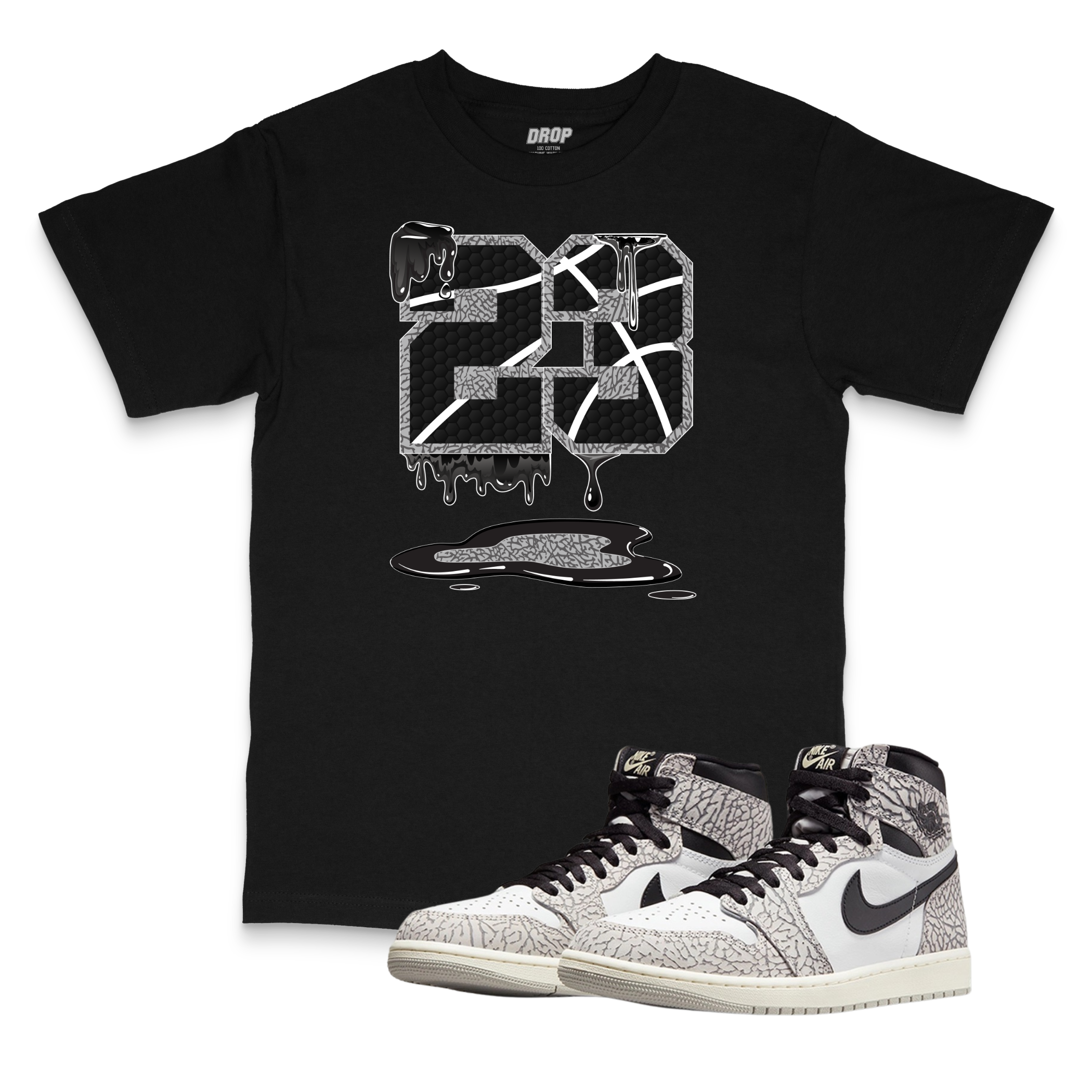 Air Jordan 1 High OG White Cement l 23 Sneaker Matching T-Shirt Air Jordan 1 High OG White Cement l 23 Sneaker Matching T-Shirt