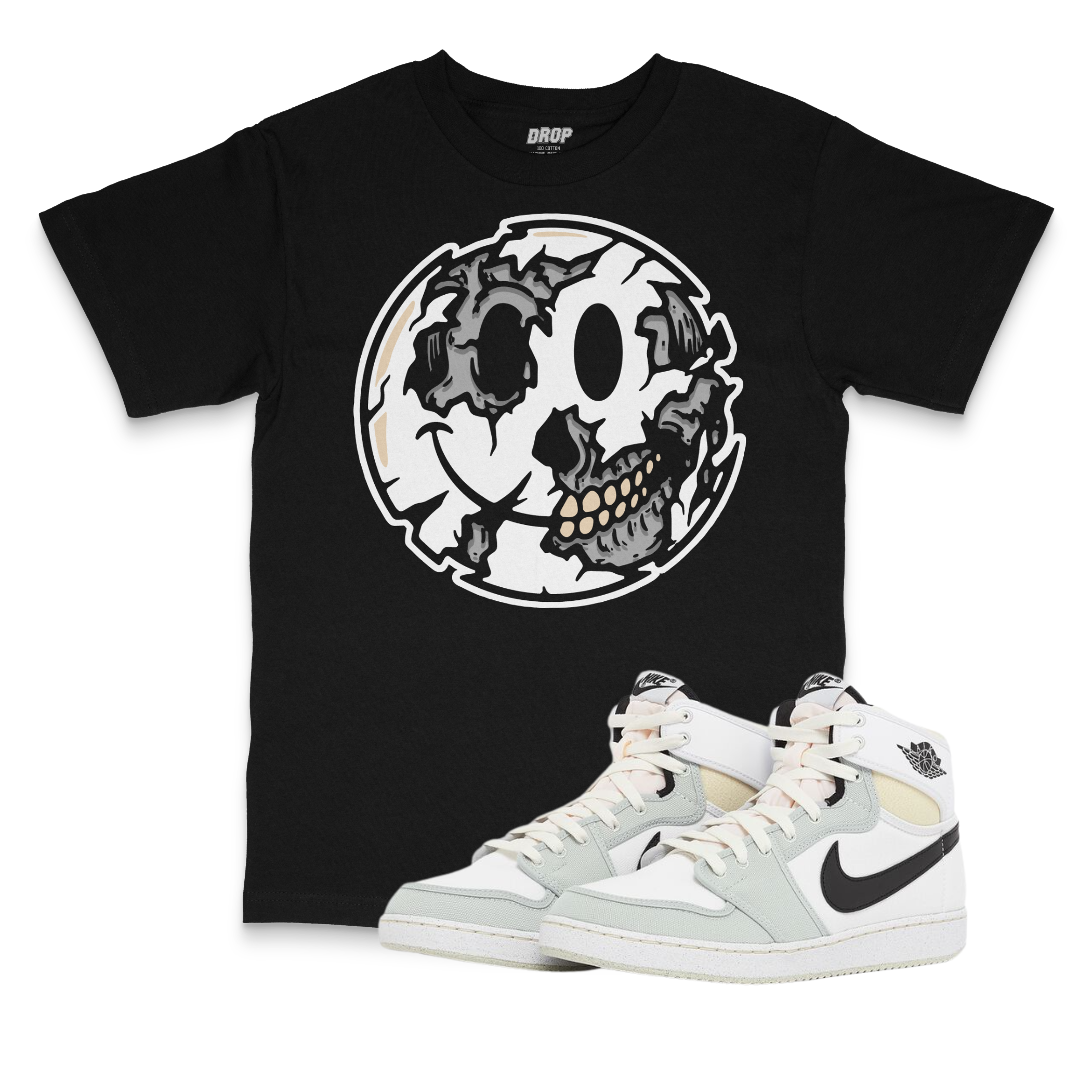 Air Jordan 1 KO Grey Fog I Smiley Face T-Shirt Air Jordan 1 KO Grey Fog I Smiley Face T-Shirt