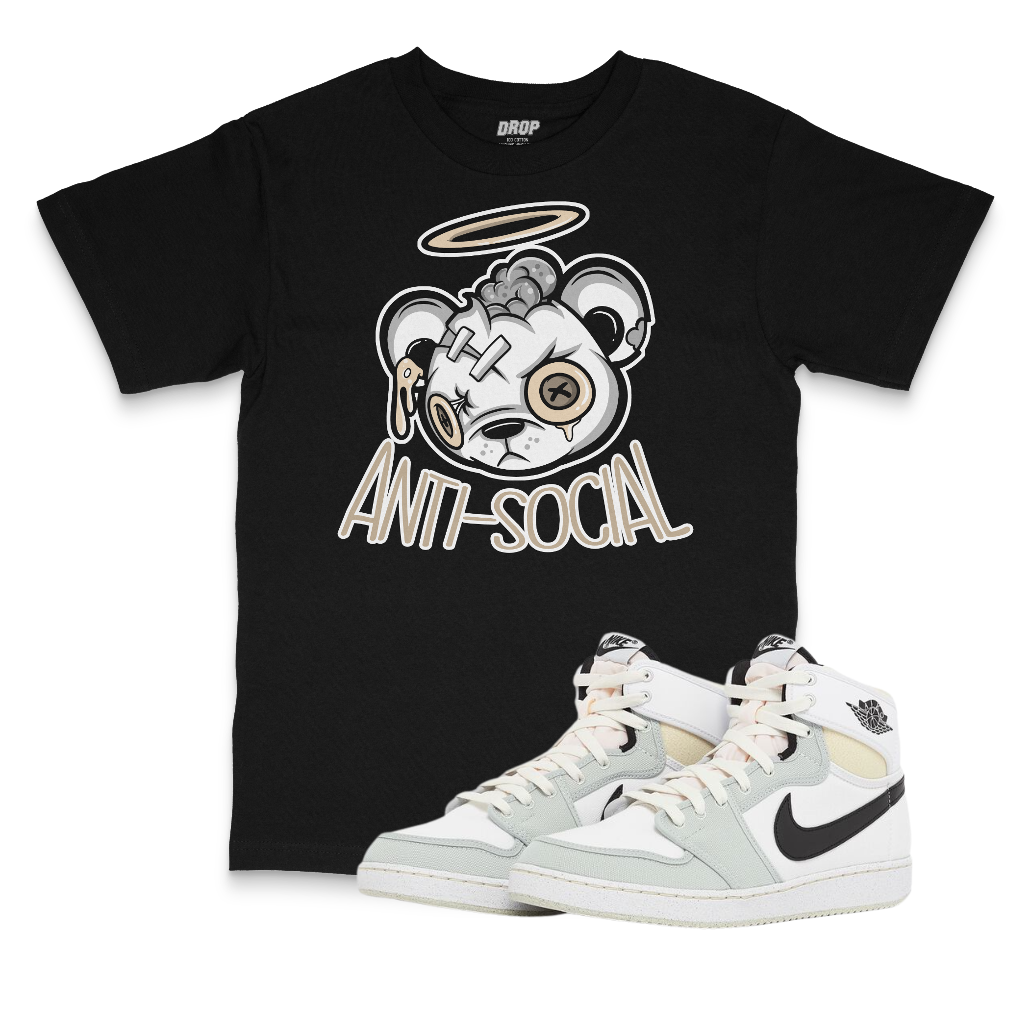 Air Jordan 1 KO Grey Fog l Anti-Social Bear T-Shirt Air Jordan 1 KO Grey Fog l Anti-Social Bear T-Shirt
