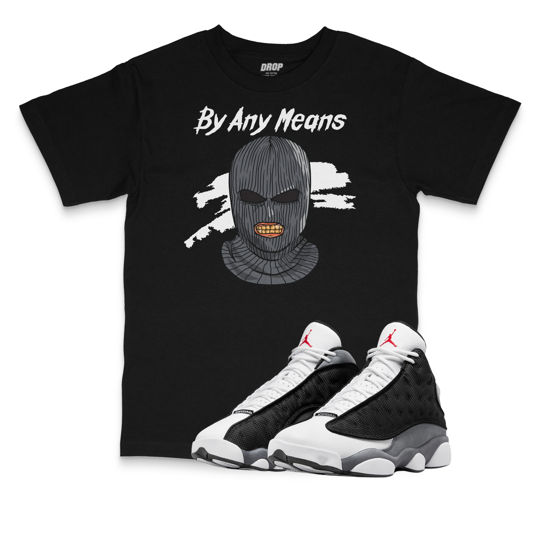 Air Jordan 13 Black Flint I By Any Means Sneaker Matching T-Shirt Air Jordan 13 Black Flint I By Any Means Sneaker Matching T-Shirt