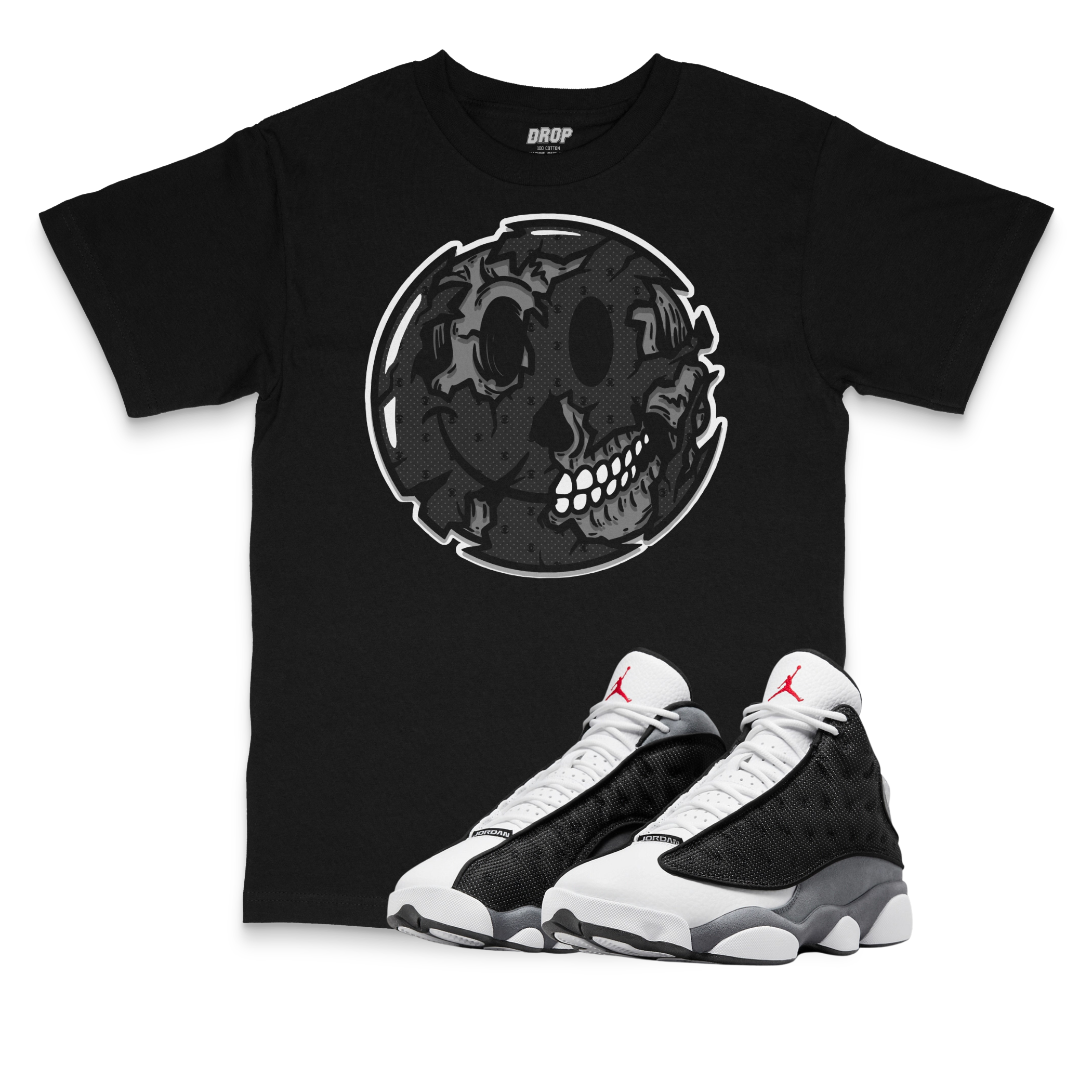 Air Jordan 13 Black Flint I Smiley Face Sneaker Matching T-Shirt Air Jordan 13 Black Flint I Smiley Face Sneaker Matching T-Shirt