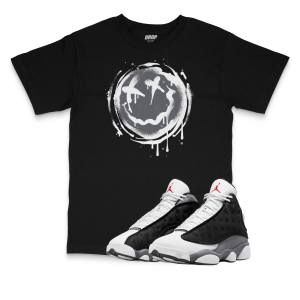 Air Jordan 13 Black Flint I Smiley Splatter Sneaker Matching T-Shirt