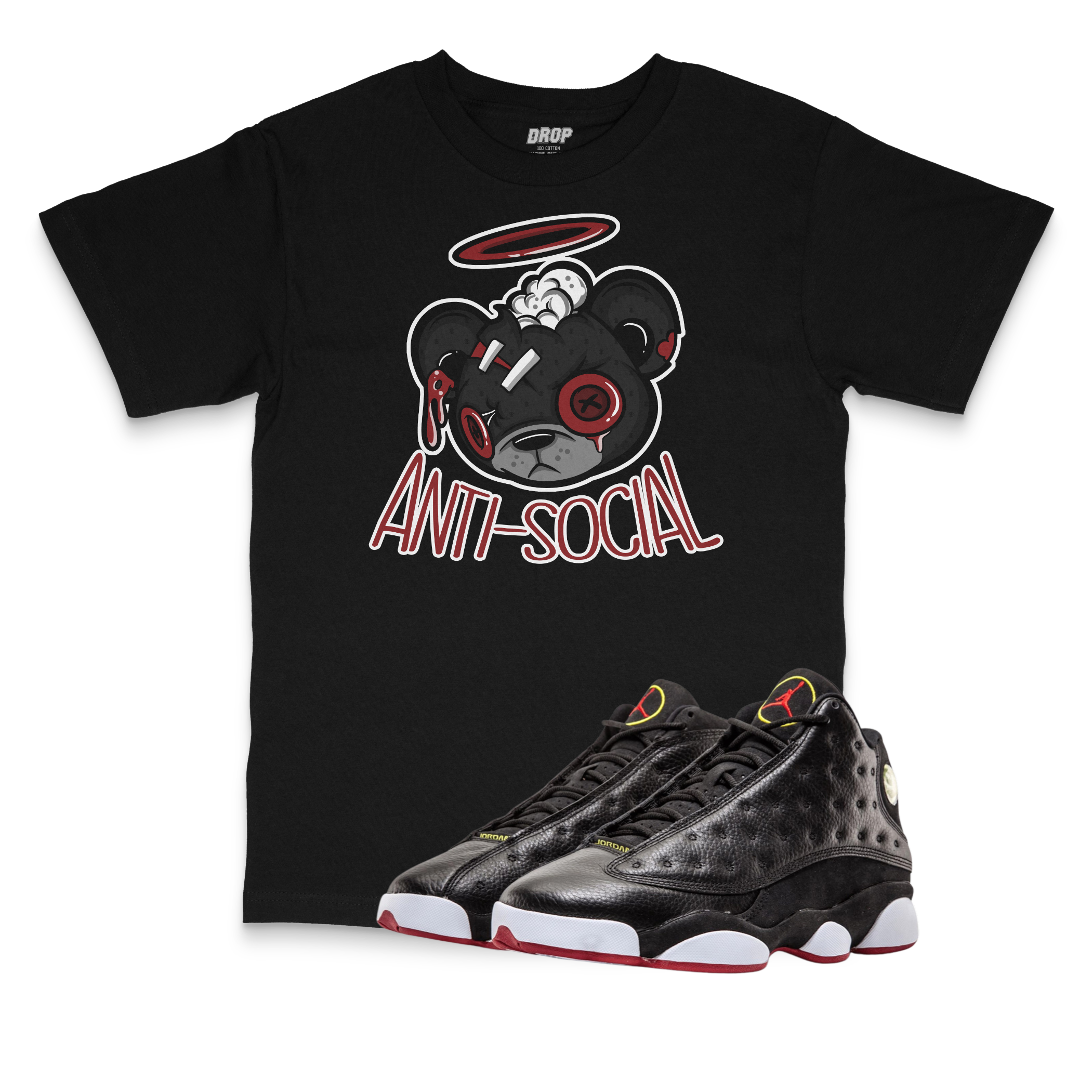 Air Jordan 13 Playoffs I Anti-Social Bear Sneaker Matching T-Shirt Air Jordan 13 Playoffs I Anti-Social Bear Sneaker Matching T-Shirt