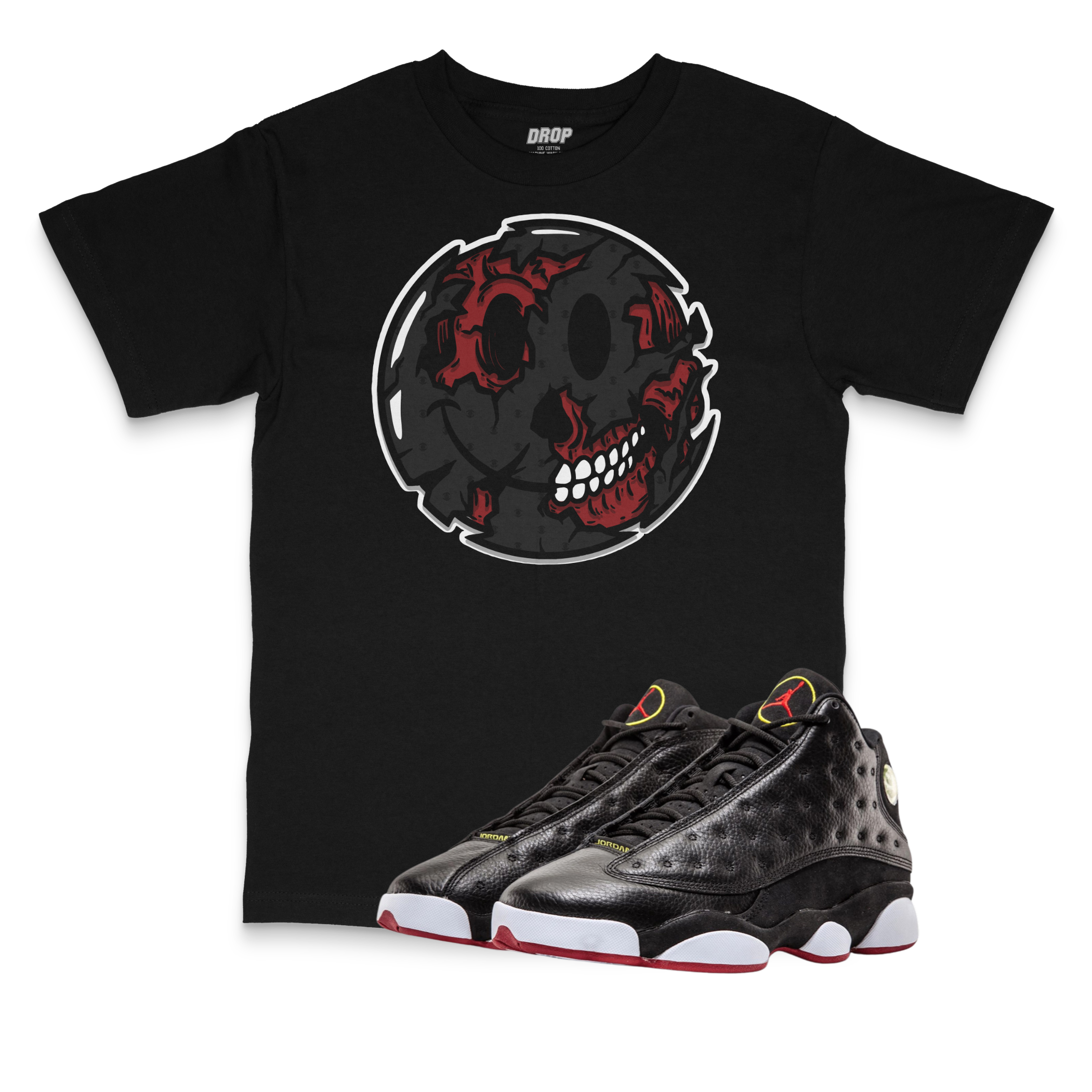 Air Jordan 13 Playoffs I Smiley Face Sneaker Matching T-Shirt Air Jordan 13 Playoffs I Smiley Face Sneaker Matching T-Shirt
