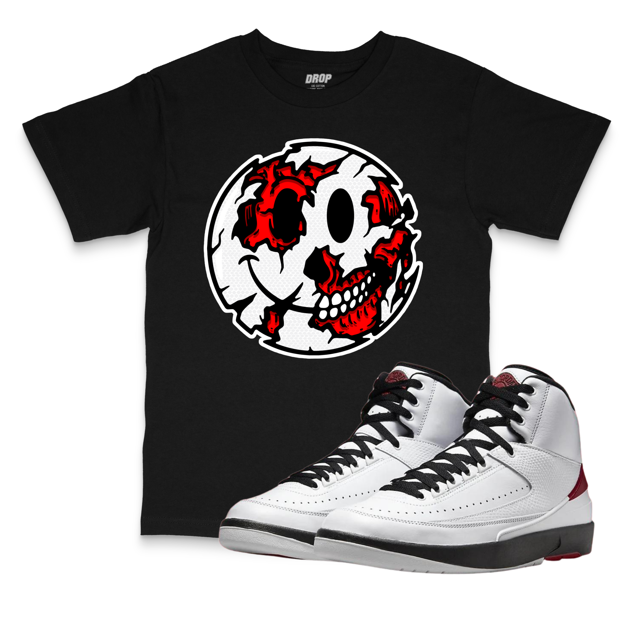 Air Jordan 2 Chicago I Smiley Face Sneaker Matching T-Shirt Air Jordan 2 Chicago I Smiley Face Sneaker Matching T-Shirt