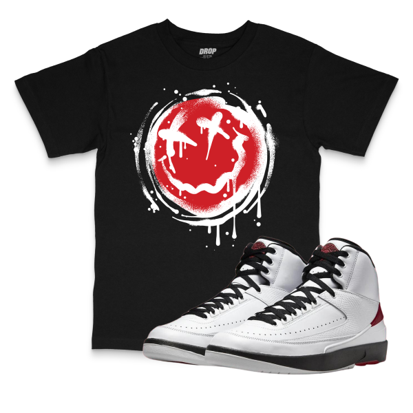 Air Jordan 2 Chicago I Smiley Splatter Sneaker Matching T-Shirt