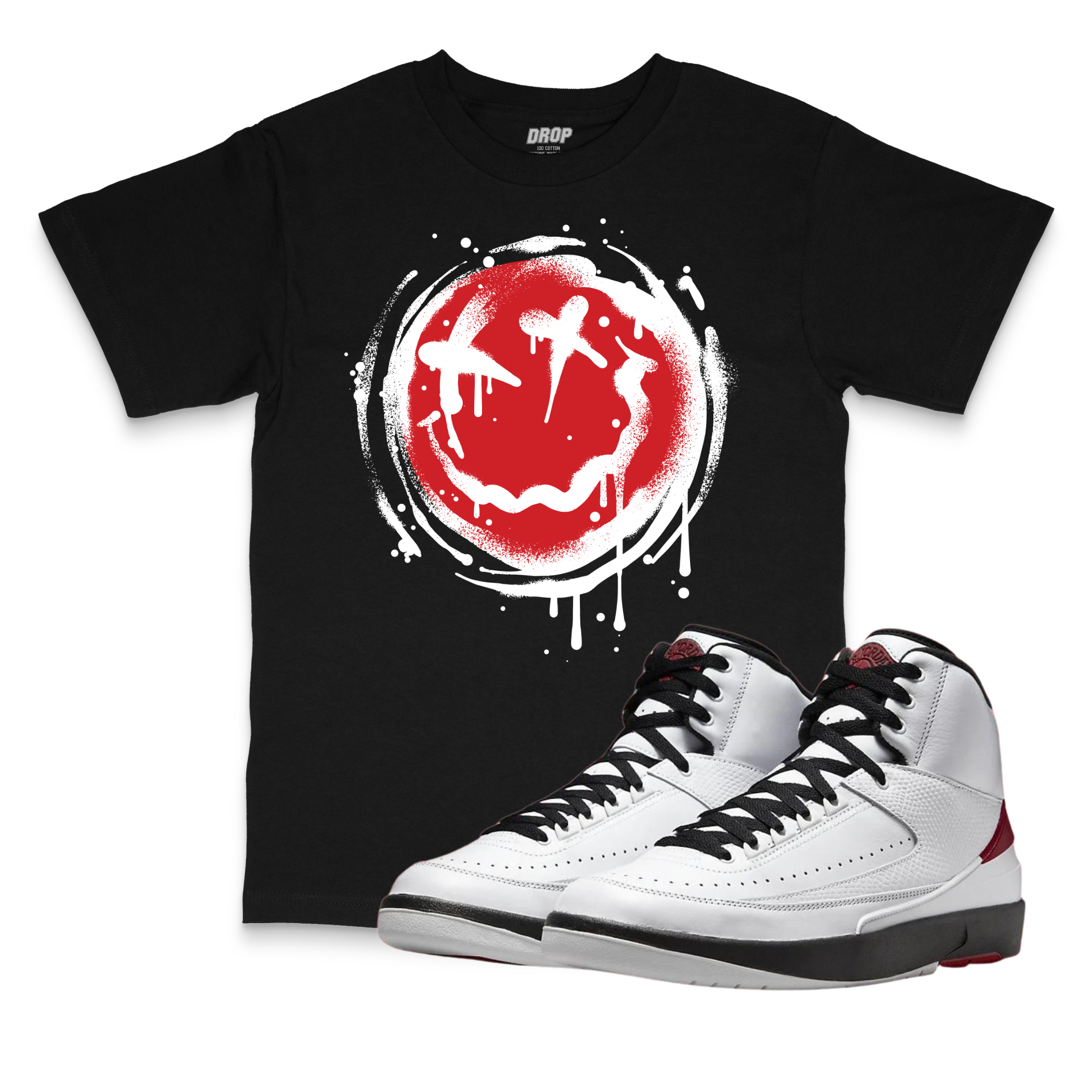 Air Jordan 2 Chicago I Smiley Splatter Sneaker Matching T-Shirt Air Jordan 2 Chicago I Smiley Splatter Sneaker Matching T-Shirt