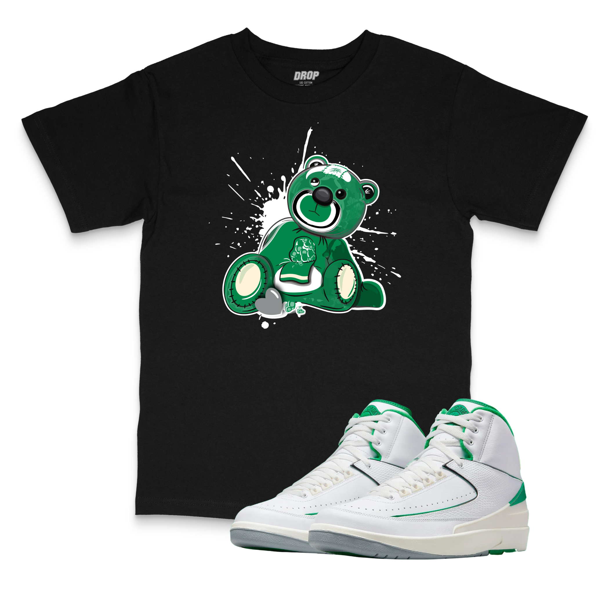 Air Jordan 2 Lucky Green I Bear Sneaker Matching T-Shirt Air Jordan 2 Lucky Green I Bear Sneaker Matching T-Shirt