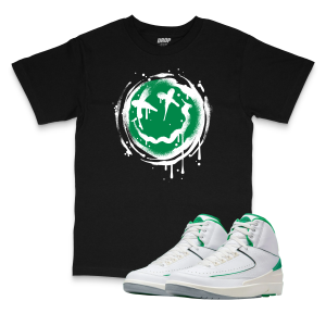 Air Jordan 2 Lucky Green I Smiley Splatter Sneaker Matching T-Shirt