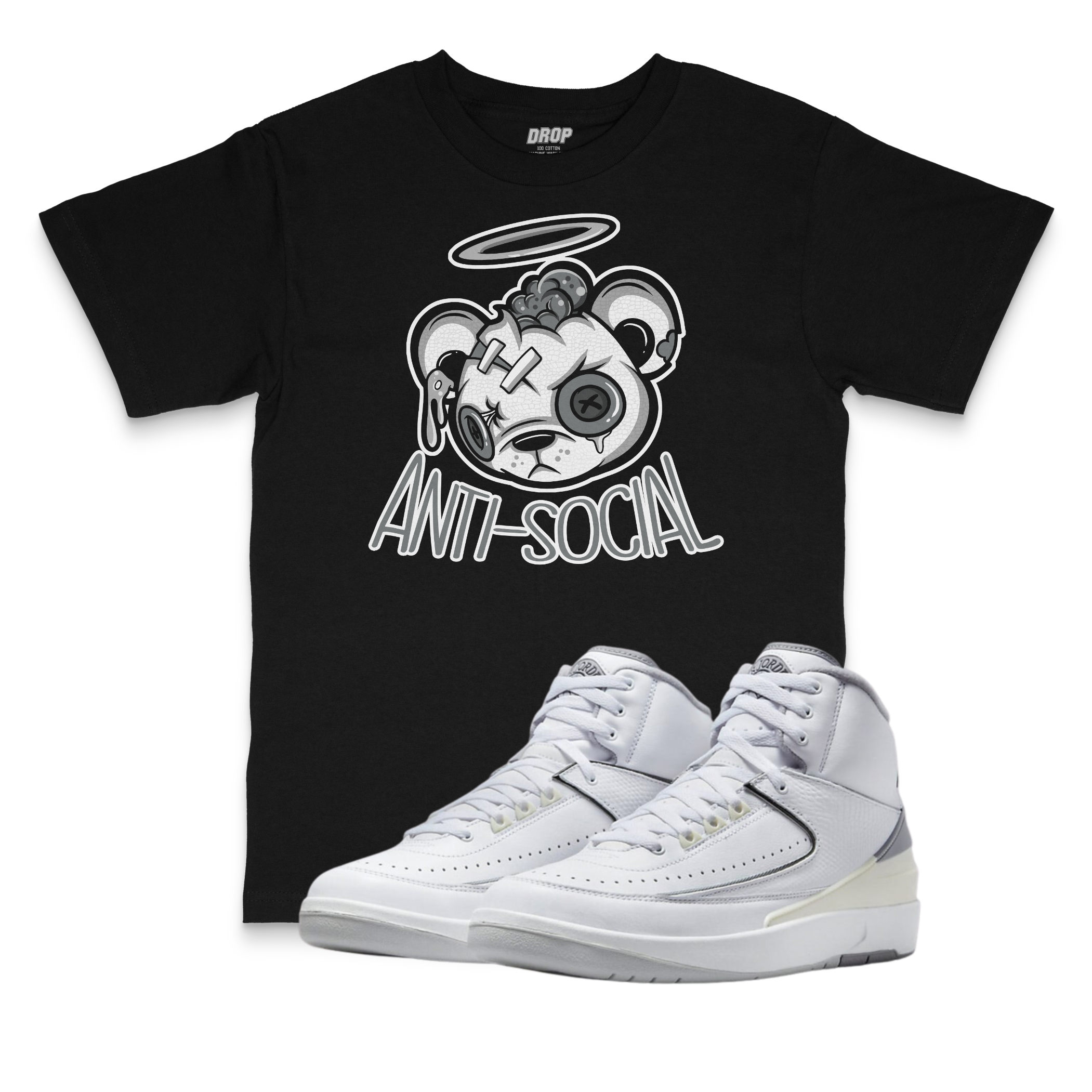 Air Jordan 2 Neutral Grey I Anti-Social Bear Sneaker Matching T-Shirt Air Jordan 2 Neutral Grey I Anti-Social Bear Sneaker Matching T-Shirt
