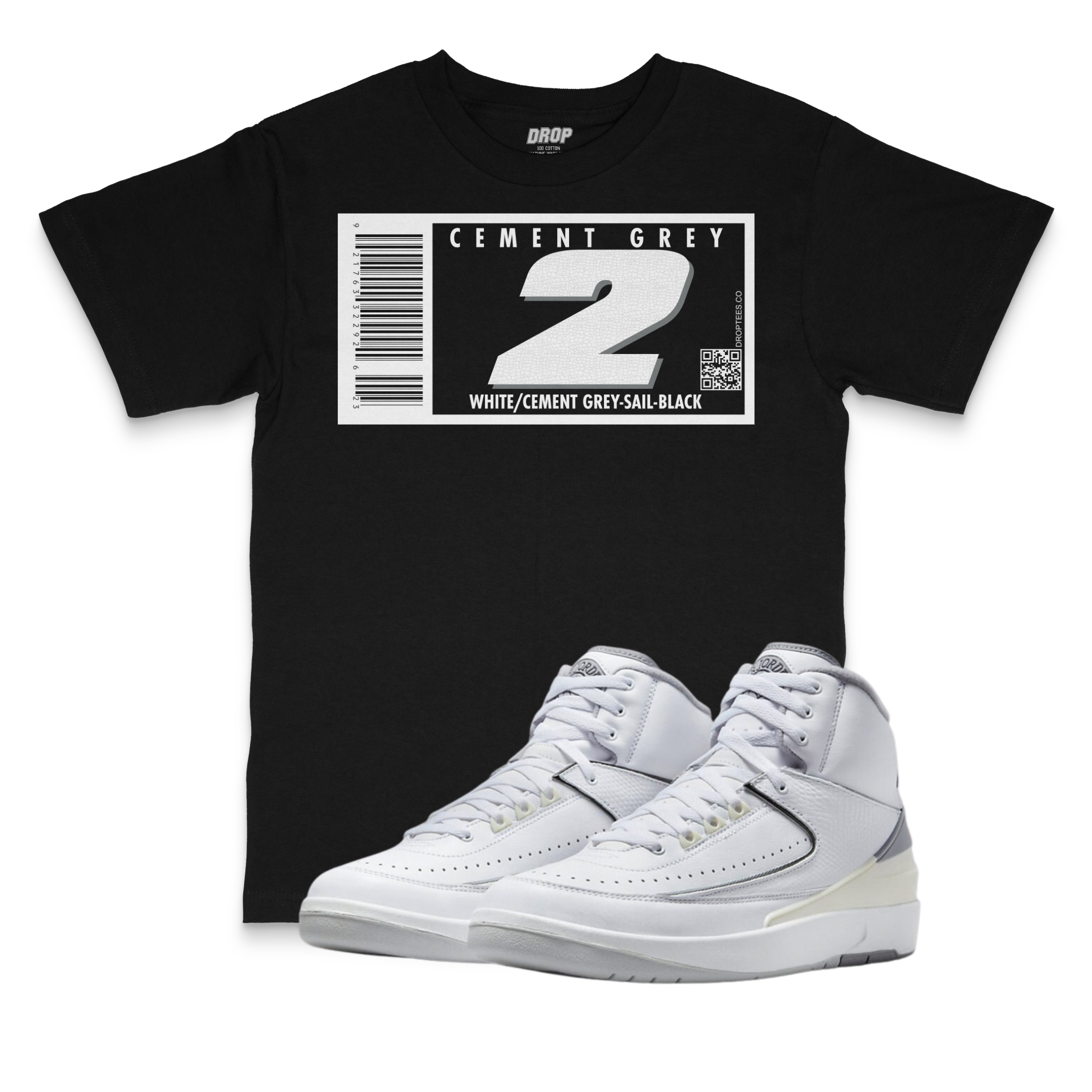 Air Jordan 2 Neutral Grey I Shoebox Barcode Sneaker Matching T-Shirt Air Jordan 2 Neutral Grey I Shoebox Barcode Sneaker Matching T-Shirt