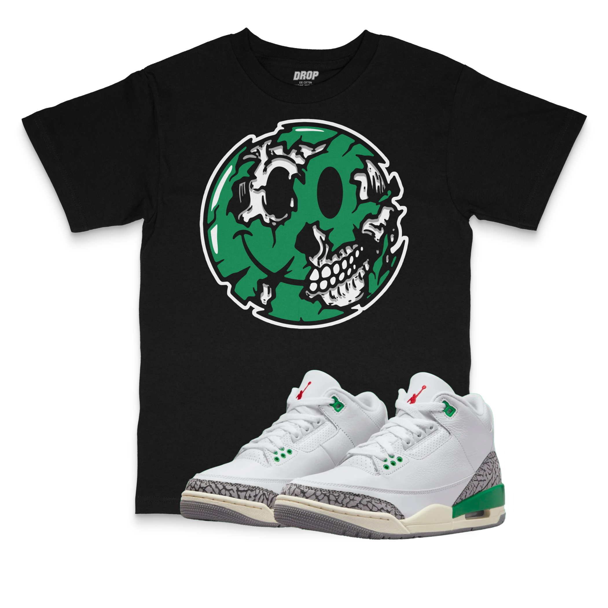 Air Jordan 3 WMNS Lucky Green I Smiley Face Sneaker Matching T-Shirt Air Jordan 3 WMNS Lucky Green I Smiley Face Sneaker Matching T-Shirt