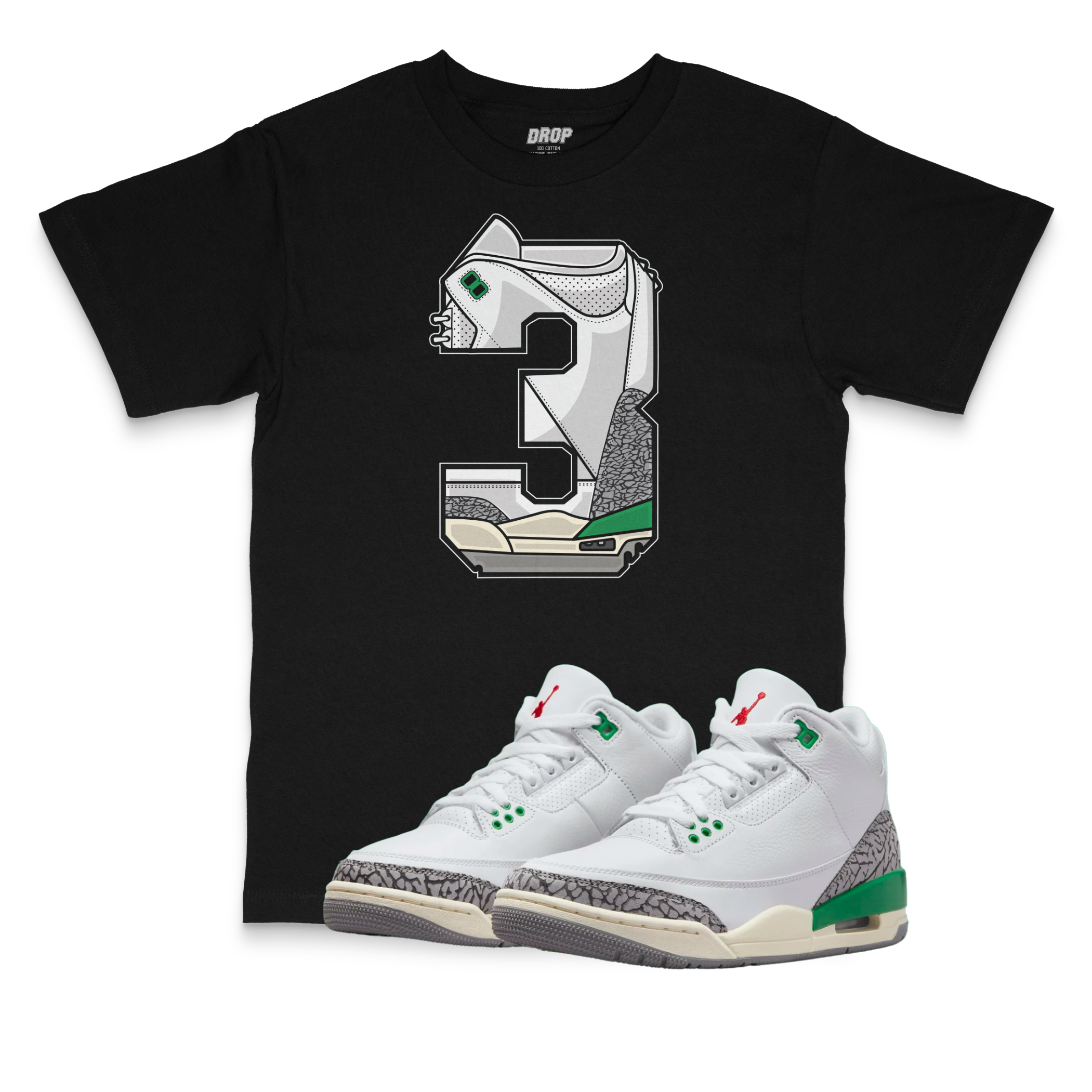 Air Jordan 3 WMNS Lucky Green l 3 Sneaker Matching T-Shirt Air Jordan 3 WMNS Lucky Green l 3 Sneaker Matching T-Shirt