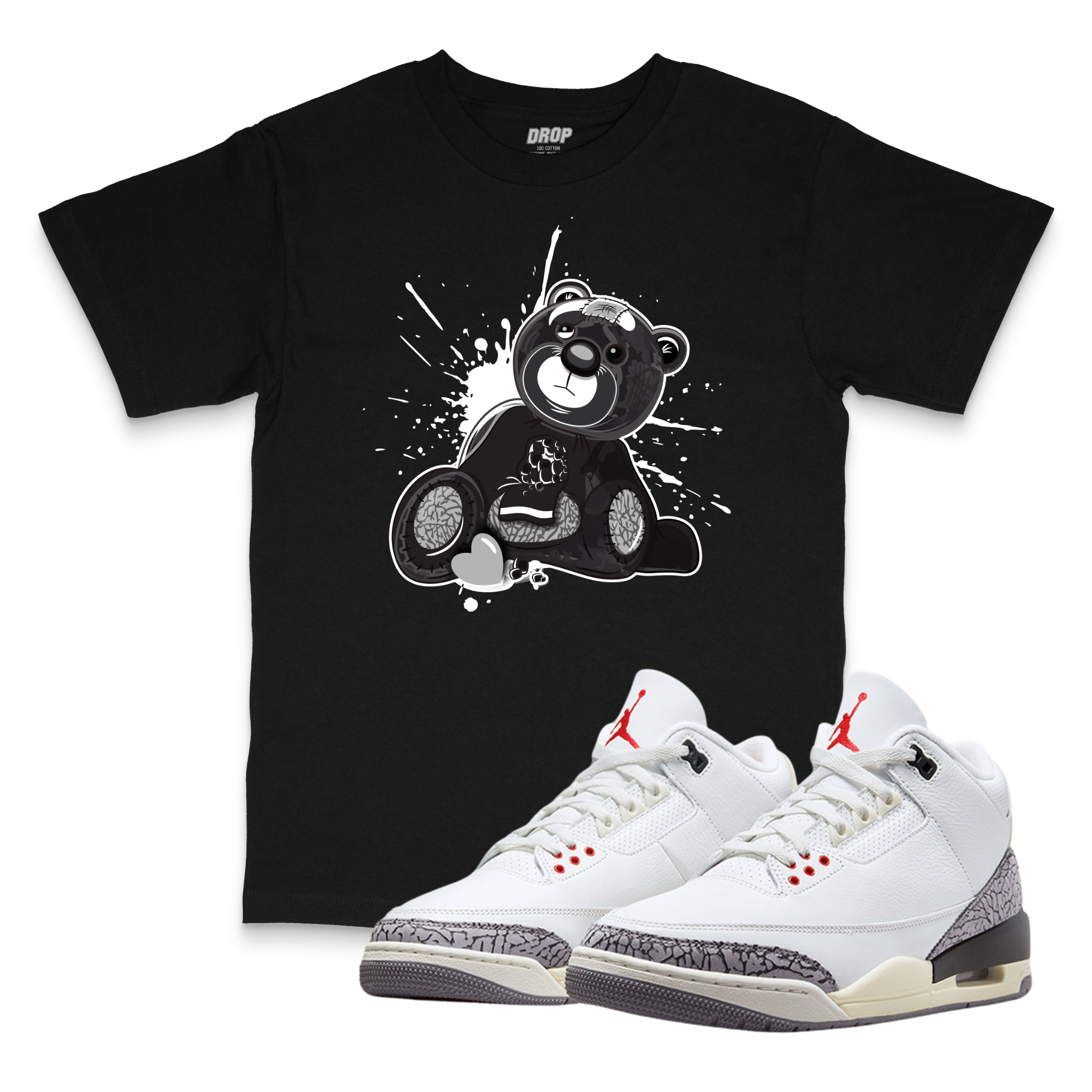 Air Jordan 3 White Cement Reimagined I Bear Sneaker Matching T-Shirt Air Jordan 3 White Cement Reimagined I Bear Sneaker Matching T-Shirt