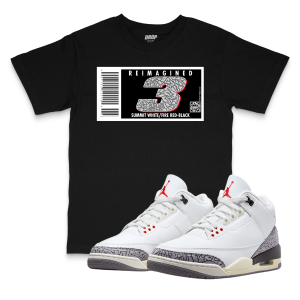 Air Jordan 3 White Cement Reimagined I Shoebox Barcode Sneaker Matching T-Shirt