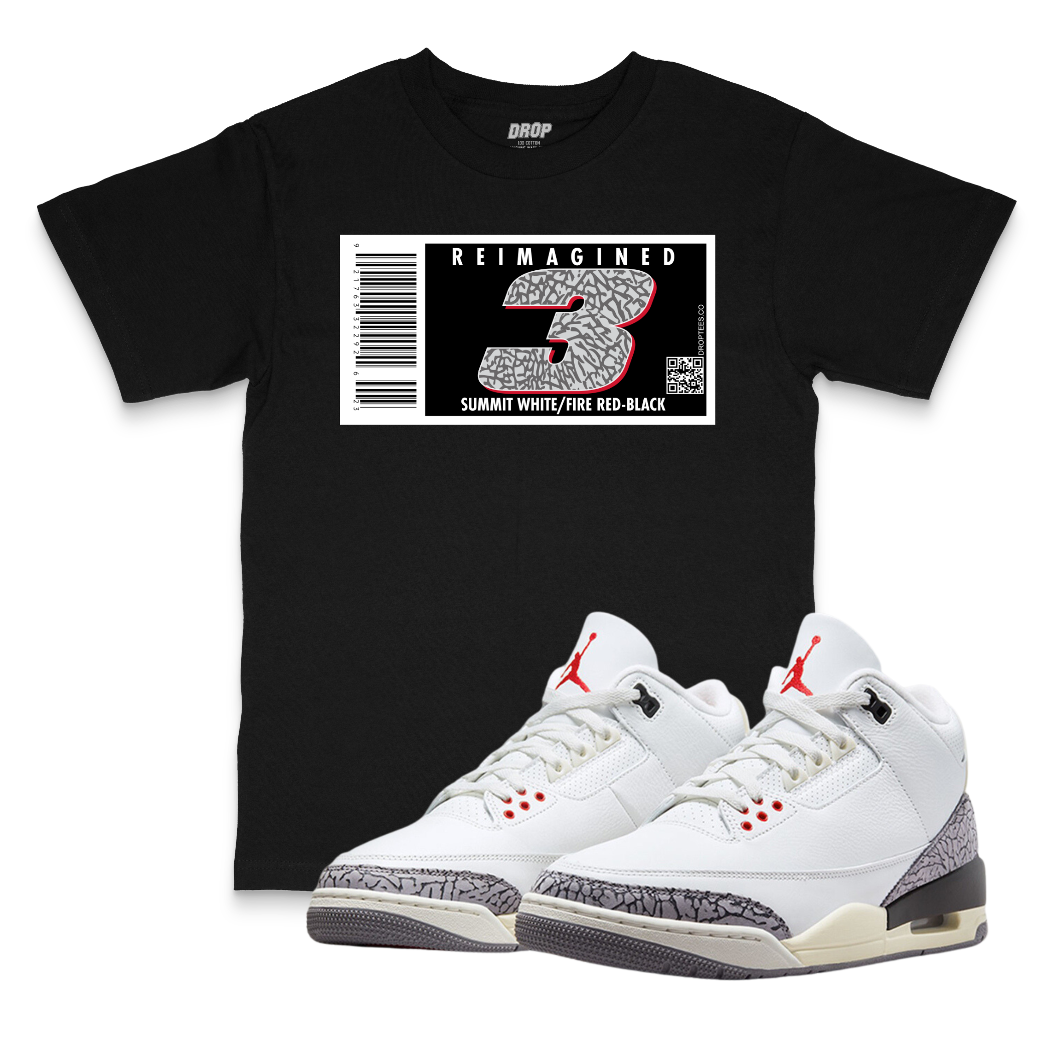 Air Jordan 3 White Cement Reimagined I Shoebox Barcode Sneaker Matching T-Shirt Air Jordan 3 White Cement Reimagined I Shoebox Barcode Sneaker Matching T-Shirt