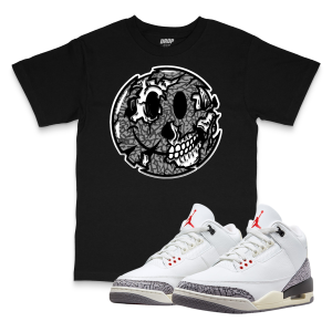 Air Jordan 3 White Cement Reimagined I Smiley Face Sneaker Matching T-Shirt