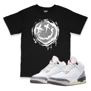 Air Jordan 3 White Cement Reimagined I Smiley Splatter Sneaker Matching T-Shirt