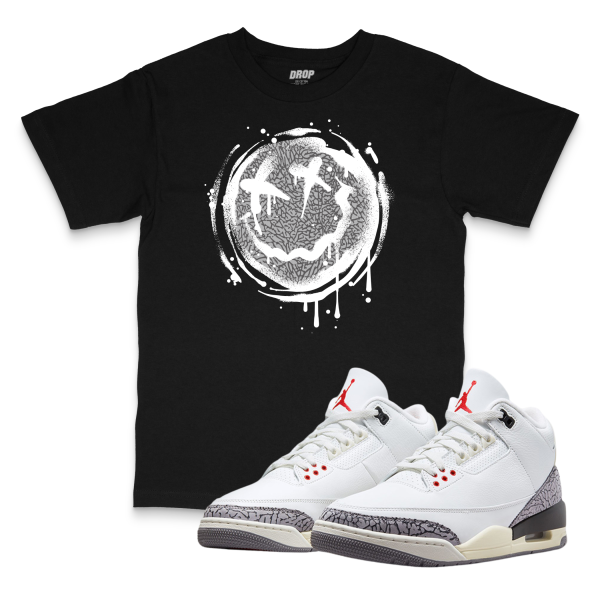 Air Jordan 3 White Cement Reimagined I Smiley Splatter Sneaker Matching T-Shirt