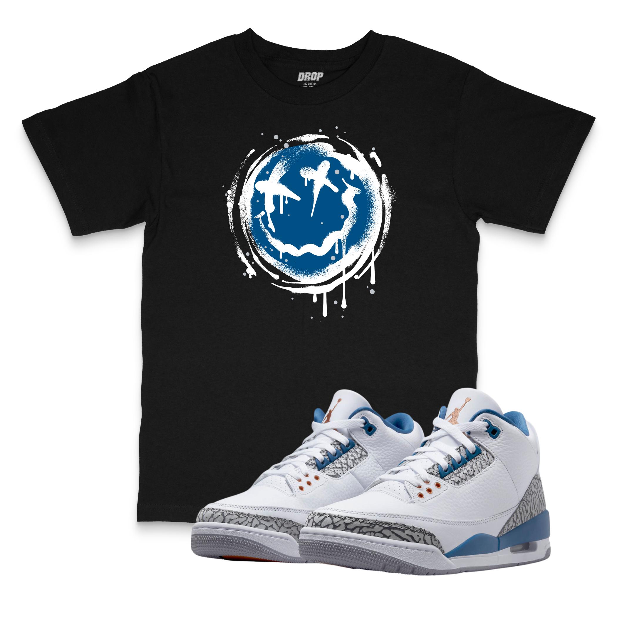 Air Jordan 3 Wizards I Smiley Splatter Sneaker Matching T-Shirt Air Jordan 3 Wizards I Smiley Splatter Sneaker Matching T-Shirt