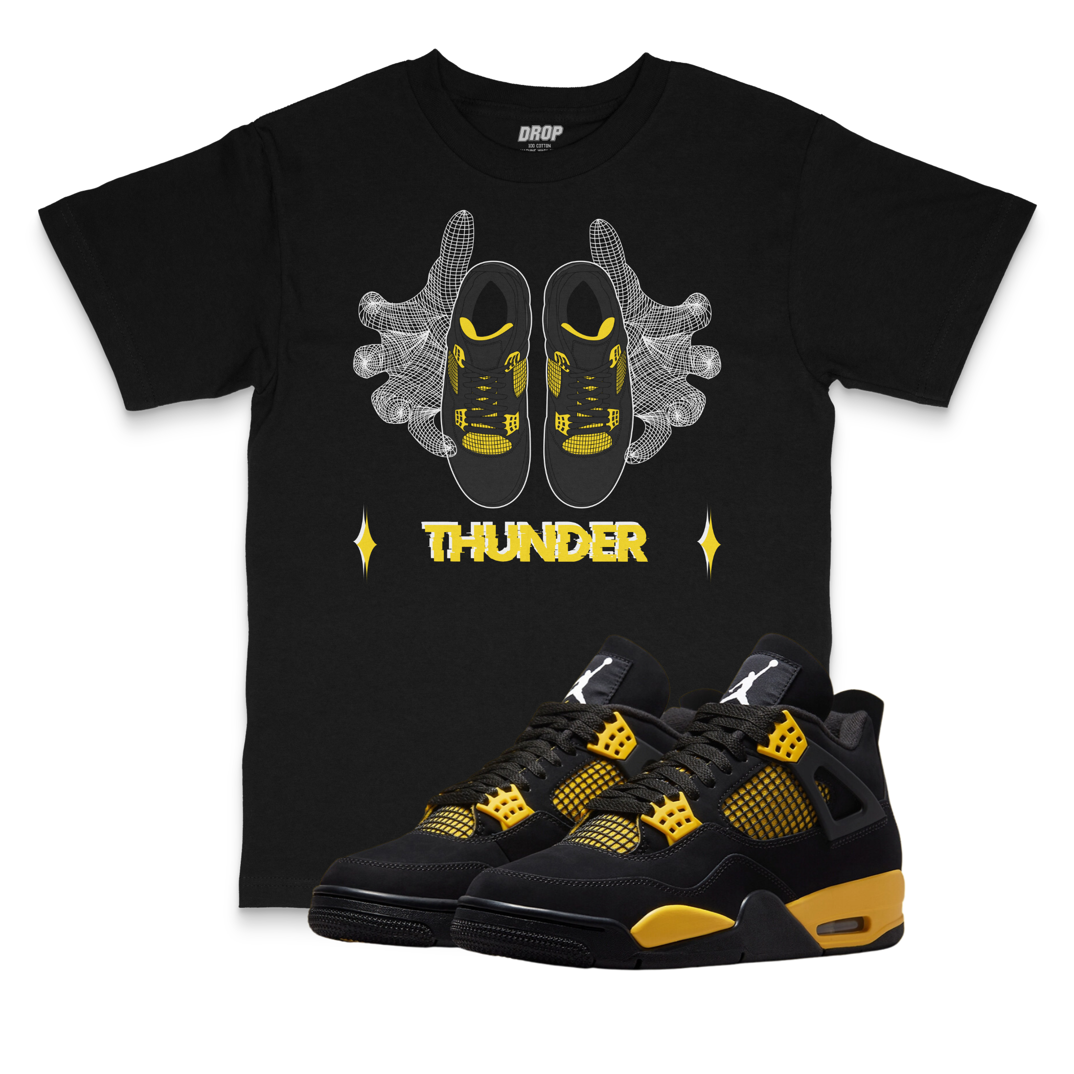 Air Jordan 4 Thunder I Shoe Hands Sneaker Matching T-Shirt Air Jordan 4 Thunder I Shoe Hands Sneaker Matching T-Shirt