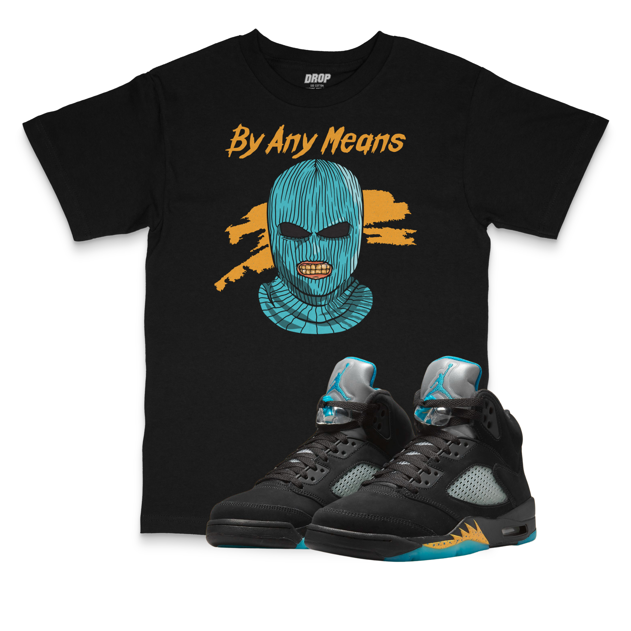 Air Jordan 5 Aqua I By Any Means Sneaker Matching T-Shirt Air Jordan 5 Aqua I By Any Means Sneaker Matching T-Shirt