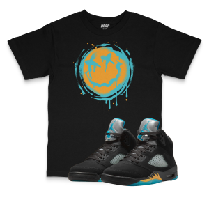 Air Jordan 5 Aqua I Smiley Splatter Sneaker Matching T-Shirt