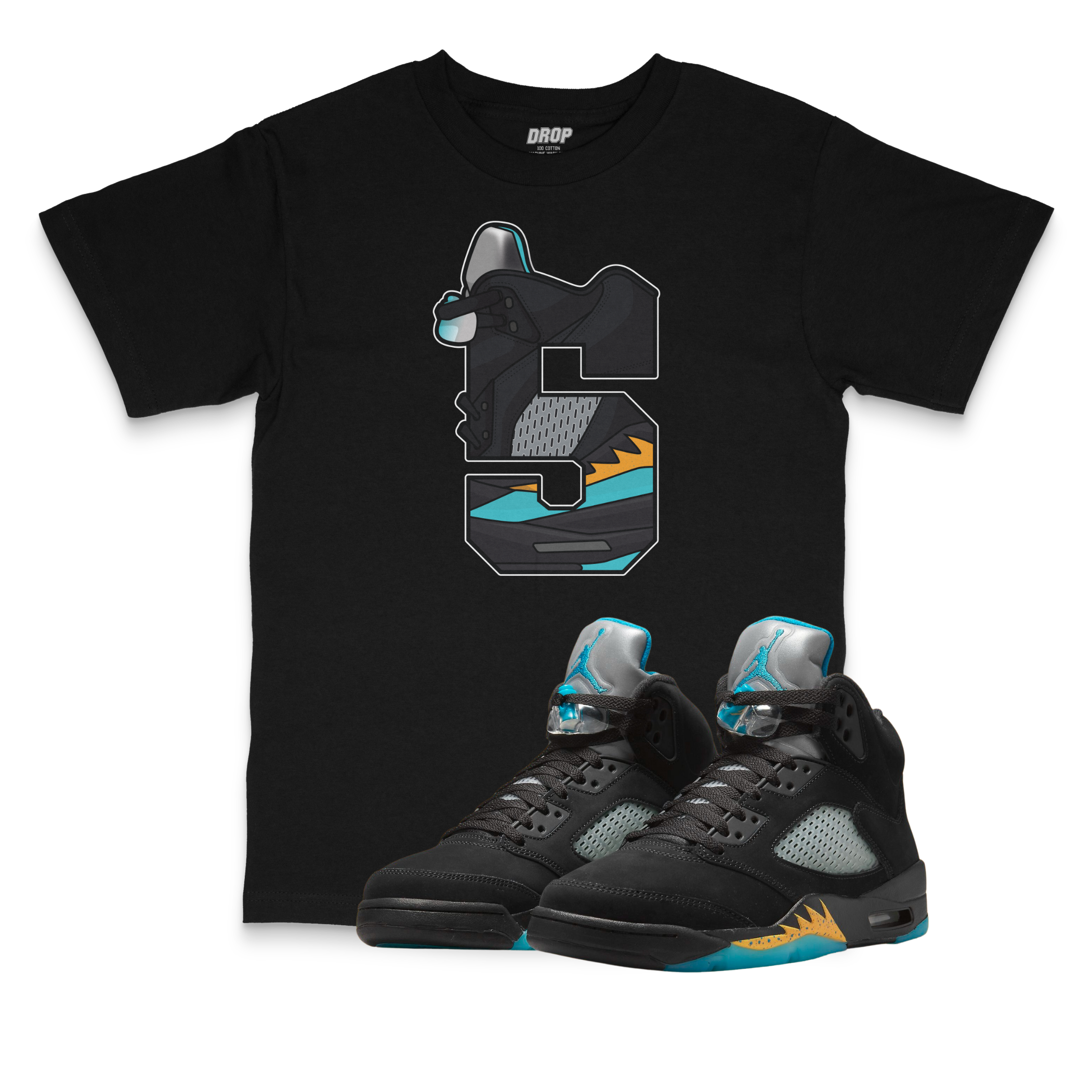 Air Jordan 5 Aqua l 5 Sneaker Matching T-Shirt Air Jordan 5 Aqua l 5 Sneaker Matching T-Shirt