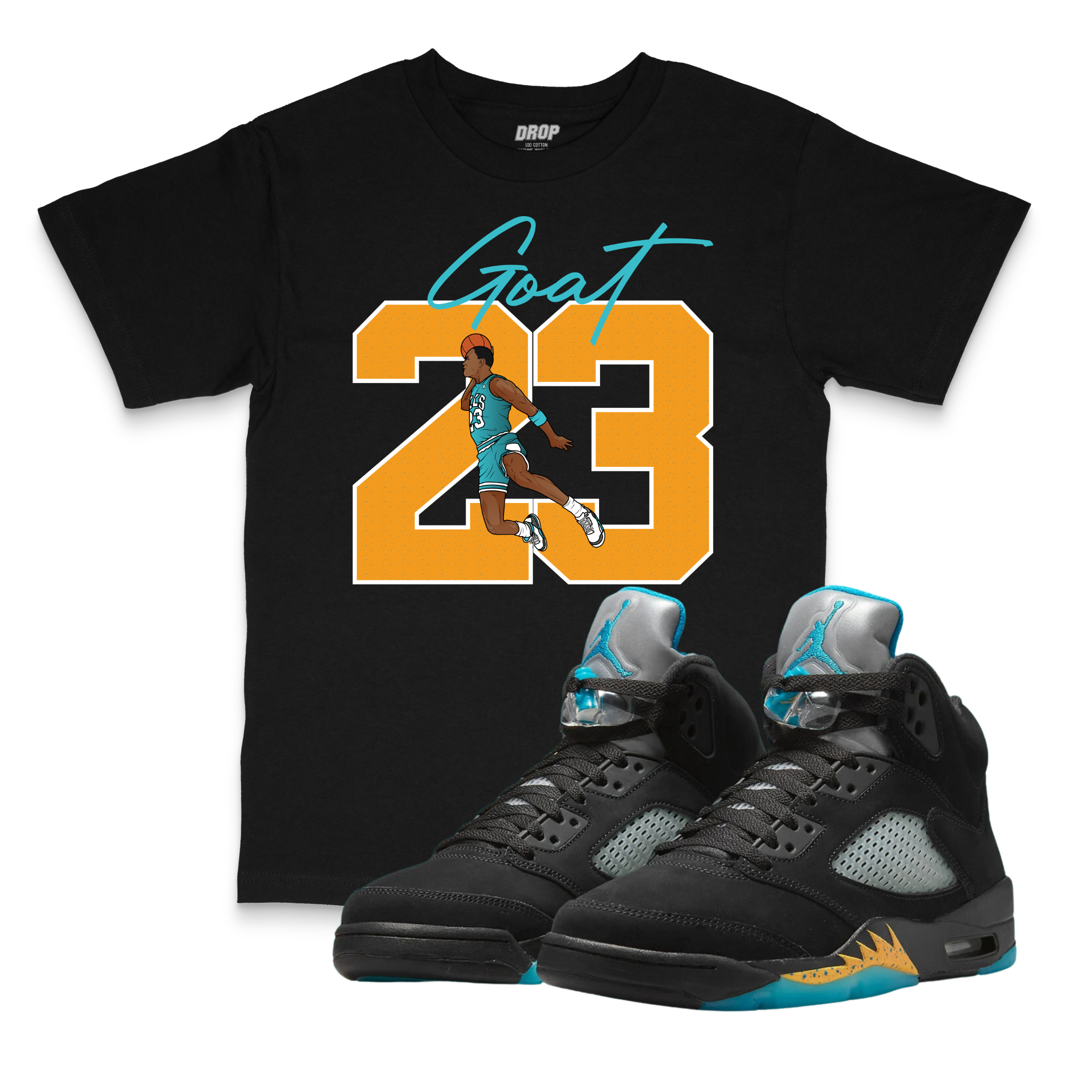 Air Jordan 5 Aqua l Goat 23 Sneaker Matching T-Shirt Air Jordan 5 Aqua l Goat 23 Sneaker Matching T-Shirt