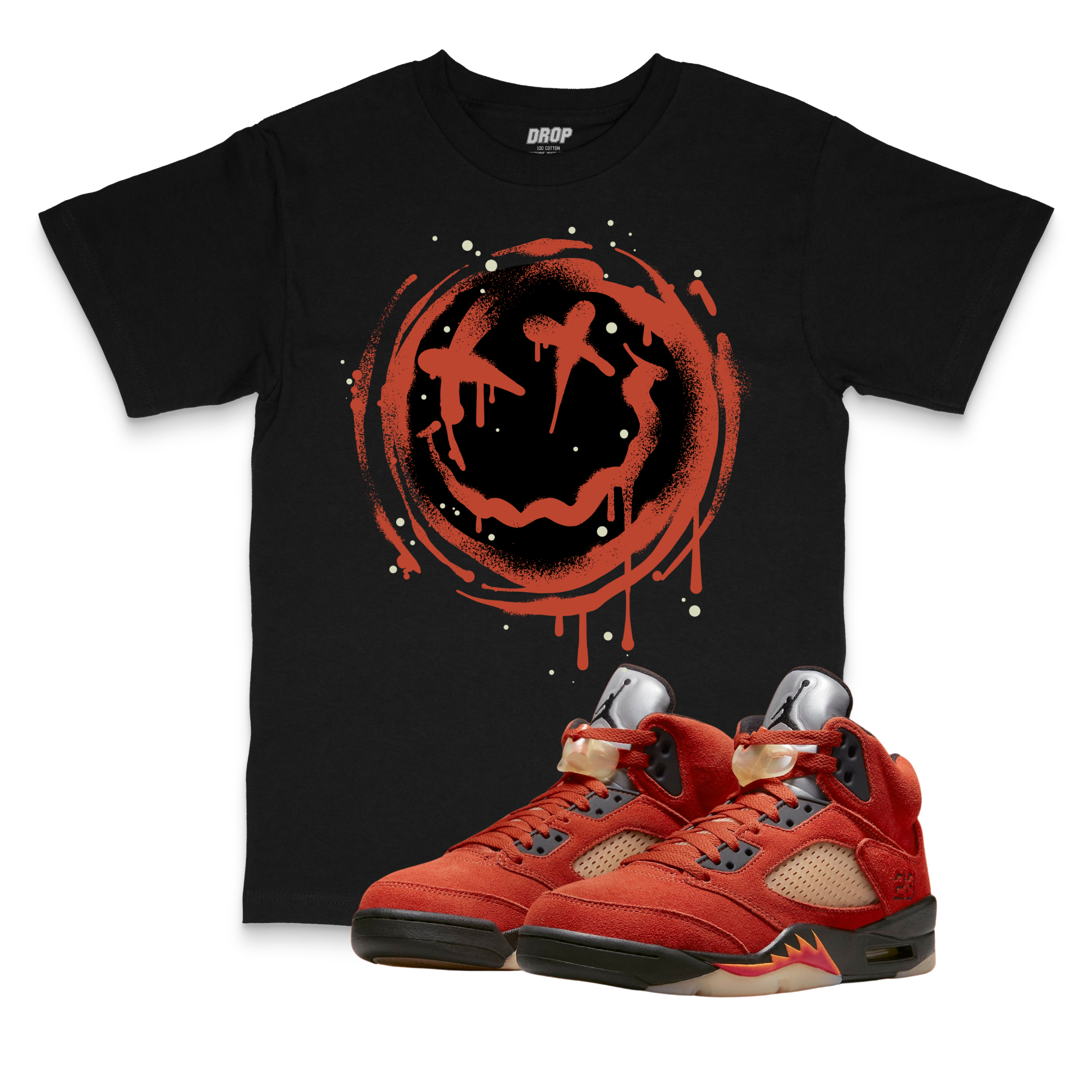 Air Jordan 5 Dunk on Mars I Smiley Splatter Sneaker Matching T-Shirt Air Jordan 5 Dunk on Mars I Smiley Splatter Sneaker Matching T-Shirt