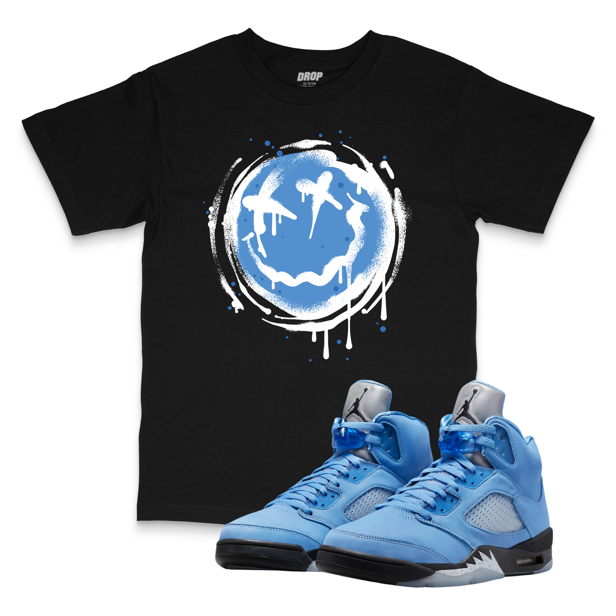 Air Jordan 5 UNC I Smiley Splatter Sneaker Matching T-Shirt Air Jordan 5 UNC I Smiley Splatter Sneaker Matching T-Shirt